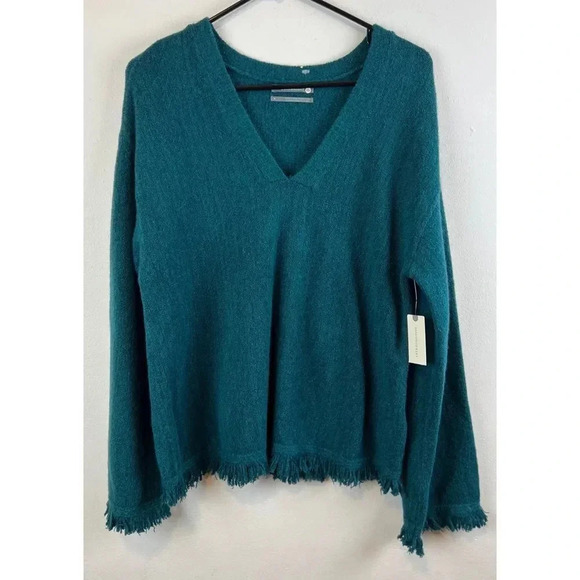 Anthropologie | Joy Fringed V Neck Sweater Medium New Dark Turquoise Teal New - Picture 8 of 14